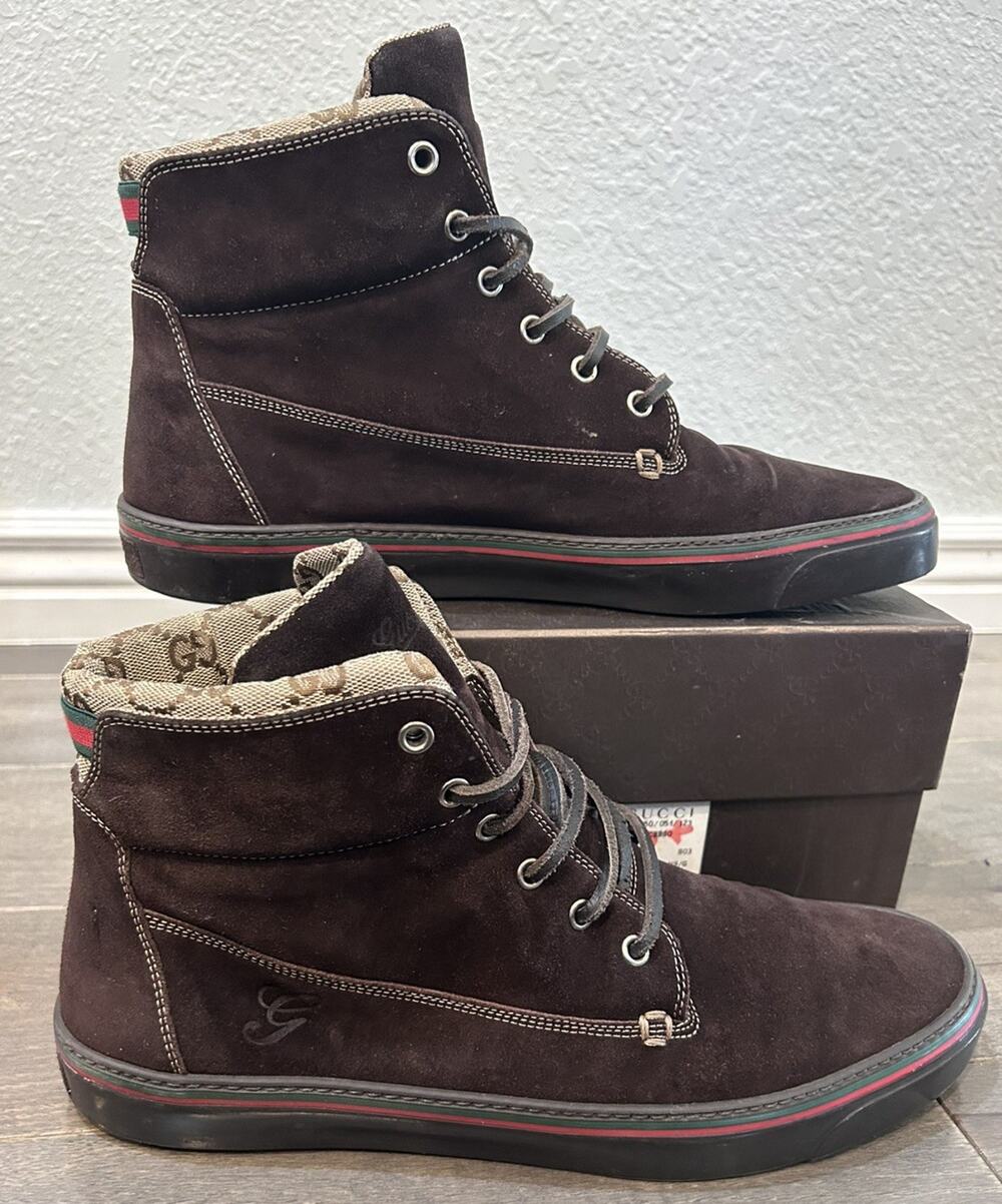 AUTHENTIC GUCCI SOFTY TEK HIGH BOOST SUEDE HI-TOPS 224612 SZ 9.5 G (US 10.5)